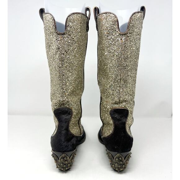 Rare Giuseppe Zanotti Glitter & Pony Hair Western Boots – Vicini, Size 9.5 - Picture 4 of 8